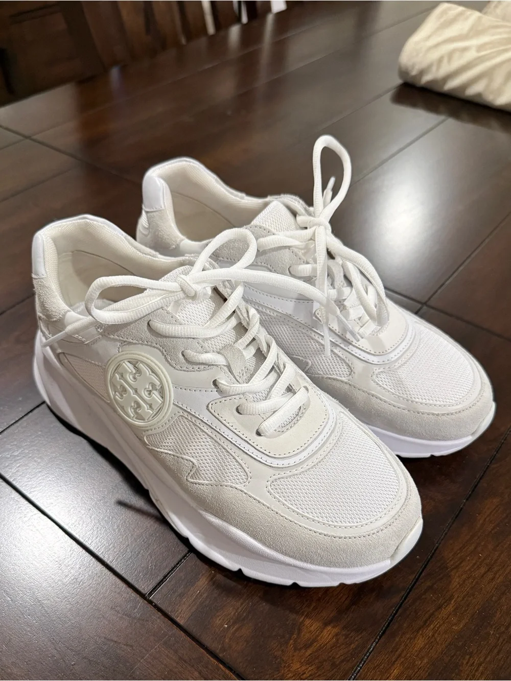 Tory Burch Sawyer Trainer Sneakers White Leather Mesh Size 7.5 - Picture 2 of 8
